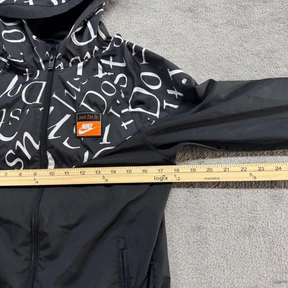 Nike Hooded Windbreaker Full‎ Zip Boys Large Black Swoosh Just Do it Patch